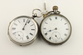 2 silver pocket watches with seconds and 6 o'clock 