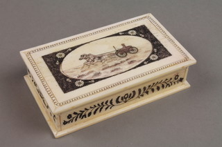 A modern bone rectangular box decorated a horse and trap 4 1/2" 