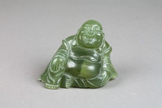 A carved nephrite figure of seated Hotei 4 1/2" 