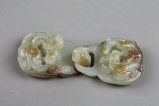 A 19th Century style carved jade 2 piece buckle decorated with stylised Shi Shi 4 1/2" 
