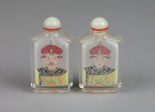 2 Chinese interior painted scent bottles with family portraits and characters 3 1/2" 