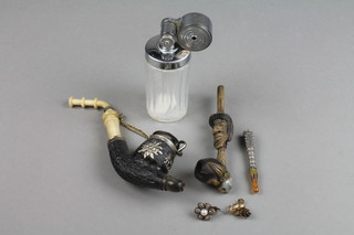 A German carved wood plated mounted pipe, 1 other and a minor items