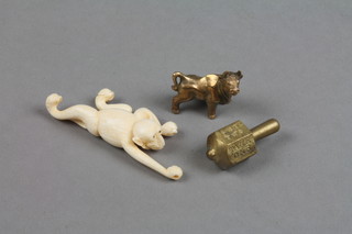A Japanese carved ivory figure of a performing monkey and 2 other items