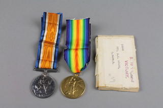 World War One, pair of medals to 15948 Pte. A.J. Adam. E.Surr.R with original posting box 