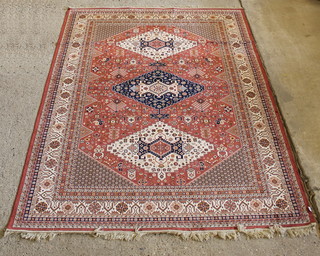 A rose ground Caucasian style Belgian cotton rug 109" x 79" 