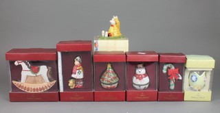 6 boxed Villeroy & Boch porcelain Christmas decorations, a Royal Doulton figure - Podgy lands with a bump RD9 4" 