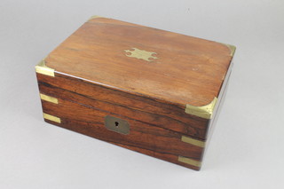 A Victorian rectangular mahogany and brass banded vanity box with fitted interior 5"h x 11 1/2"w x 8"d