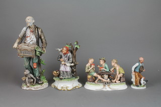 A Capodimonte group of 3 card players 9" and 3 other Capodimonte figures 