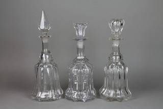 An Edwardian spirit decanter with tapered stopper 14" and 2 other decanters