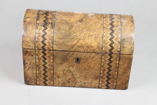 A Victorian inlaid figured walnut dome shaped trinket box, fitted a tray, 5"h x 9"w x 5"d  
