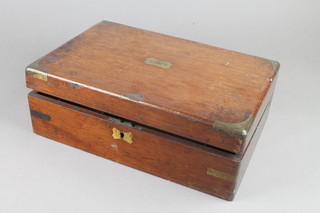 A Victorian rectangular brass banded mahogany writing slope with hinged lid 4 1/2"h x 14"w x 9 1/2"d 