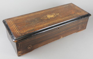 A Victorian rectangular inlaid rosewood musical box with hinged lid (no interior)  