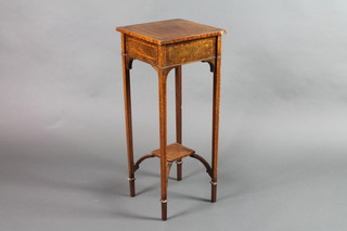 A 19th Century square inlaid mahogany 2 tier urn table, raised on square tapering supports ending in spade feet 29"h x 12"w x 12"d 