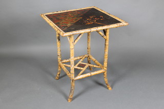 A square bamboo 2 tier occasional table with lacquered top 28"h x 23"w x 23"d