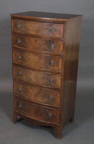 A Georgian style mahogany bow front chest of 6 long drawers, raised on bracket feet with brass drop handles 48"h x 24"w x 17"d 