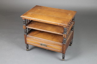 An Edwardian walnut rectangular 2 tier what-not/Canterbury, the base fitted 1 long drawer and raised on turned supports and with bobbin turned decoration 18"h x 20"w x 14"d  
