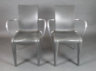Philippe Starck. A pair of grey moulded plastic and chrome Louis 20 carver chairs by Philippe Starck for Vitra 