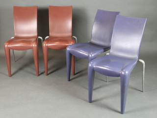 Philippe Starck.  A pair of blue moulded plastic and chrome Louis 20 armchairs by Philippe Starck for Vitra together with a pair of red ditto  