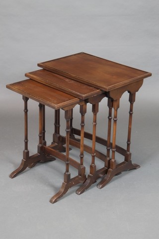 A nest of 3 Georgian style mahogany interfitting tables 19"h  x 14"w, 17" x 13" and 14 1/2" x 12"