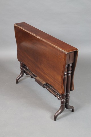 A Victorian shaped mahogany drop flap gateleg Sutherland table 28"h x 36"w x 5" when closed by 38" when open  