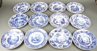 12 Wedgwood blue and white Queensware decorative wall plates