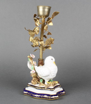 A modern Dresden porcelain and gilt table lamp, the base with a standing dove 