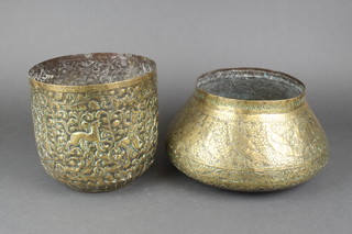 A Benares brass jardiniere 7" and 1 other 6" 