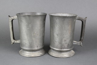 2 Victorian pewter quart measures, 1 marked LCC