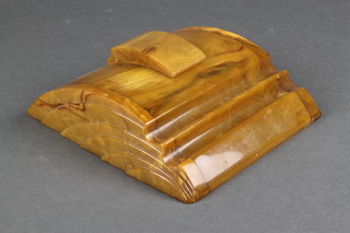 Carvaiutt, an Art Deco arched amber coloured Bakelite ink well 7 1/2" complete with well  