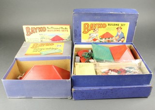 2 Bayko building sets no.1 with red roofs and complete with 2 catalogues, a X 2 set with red roof
