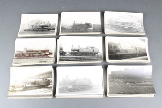 A collection of black and white photographs of steam locomotives