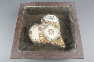 A heart shaped sweetheart pin cushion decorated the badge of The Coldstream Guards contained in a display box 11" 