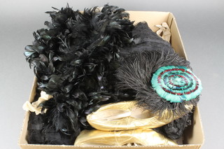 A feather boas, a pair of ladies gold leather shoes by Shoolbred by Co, various gloves etc