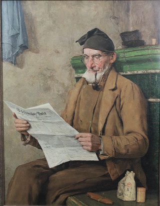 Albert Anker, print, a study of a Continental gentleman in an interior, unsigned 25" x 19" 