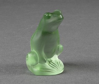 A modern Lalique green glass figure of a seated frog 2 1/2" (Boxed)