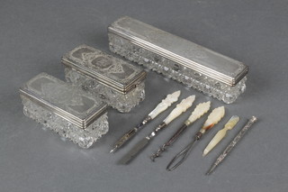 3 Victorian silver cut glass mounted toilet boxes by Asprey, London 1861 