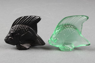 2 modern Lalique glass fish, black and green 2" (Boxed)