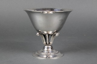 A Georg Jensen sterling silver pedestal bowl/compote raised on stylised leaf and ball stem and spread foot no.17b made by Jensen and designed by Gundorph Albertus 6" 