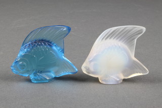2 modern Lalique fish, blue and opalescent 2" (Boxed)
