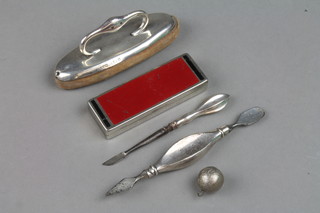 A silver mounted nail buffer and minor silver items