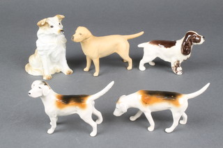 4 Beswick dogs - beagle 5", cocker spaniel 4", retriever 5" and a seated collie dog 4"  