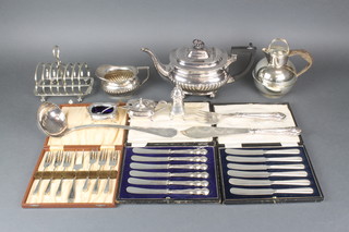 3 silver plated cased sets, a 7 bar toast rack and minor plated items