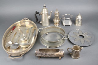 A silver plated oval 2 handled tray and minor plated items