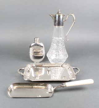 A silver plated hip flask and minor plated items