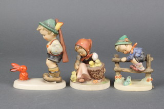 3 Hummel figures - Retreat to Safety 4", Chick Girl 3" and Sensitive Hunter 5" 