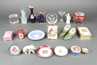A modern millefiori faceted paperweight 2 1/2" and minor decorative china including items of Limoges and a Dartington glass ring tree 