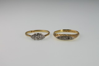An 18ct gold diamond 5 stone ring, size Q, a single stone ditto size Q 1/2