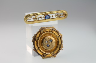 A gold sapphire open bar brooch and one other 