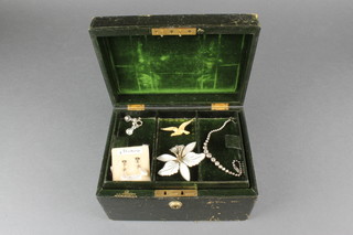 A Victorian leather jewellery box and minor jewellery