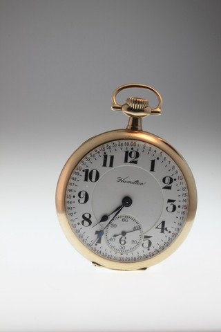 A gentleman's 14ct gold Hamilton pocket watch with seconds at 6 o'clock